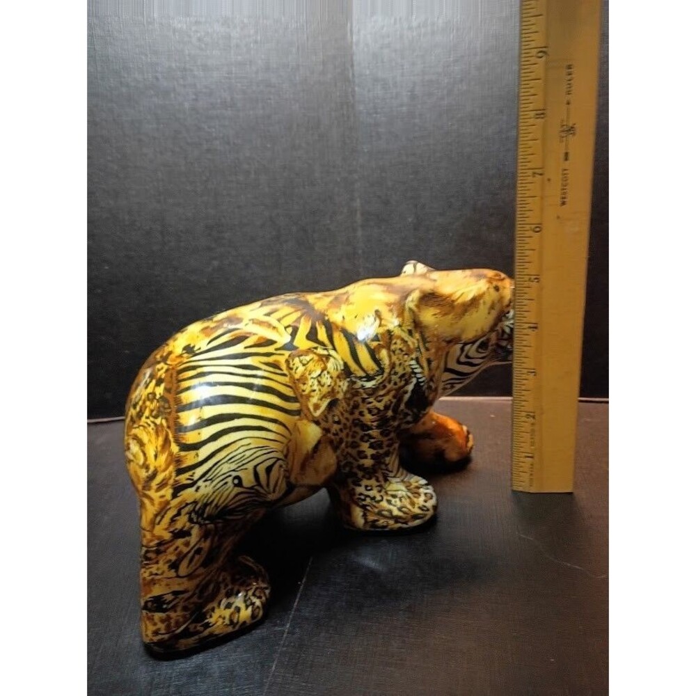 Vintage La Vie Safari Patchwork Bear Figurine Porcelain Wildlife Animal Print 9" - Picture 5 of 13
